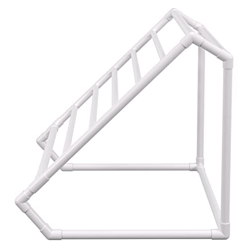 VEVOR Pool Towel Rack, 8 Bar, White, Freestanding Outdoor PVC Triangular Poolside Storage Organizer, Include 8 Towel Clips, Mesh Bag, Hook, Also Stores Floats and Paddles, for Beach, Swimming Pool