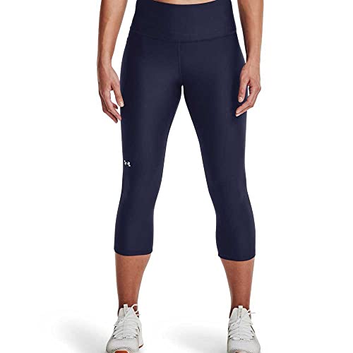 Under Armour Womens HeatGear Armour High Waisted Pocketed No-Slip Capri , Midnight Navy (410)/White , Small