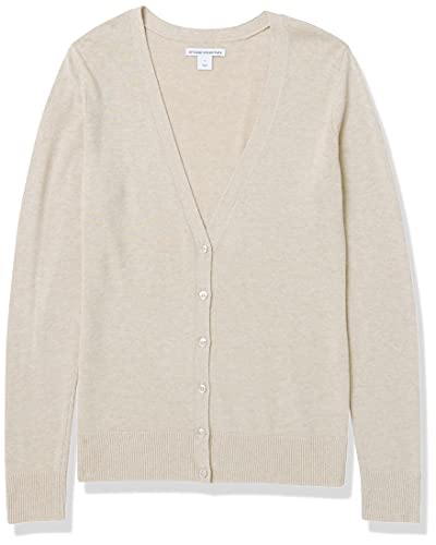 Amazon Essentials Women's Lightweight V-Neck Cardigan Sweater (Available in Plus Size), Light Oatmeal, Large