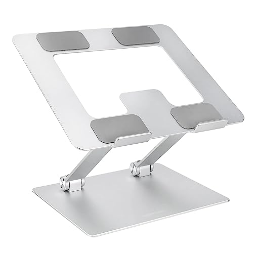 Amazon Basics Sturdy and Portable Ergonomic Laptop Stand for Desk, Height Adjustable Riser with Ventilated Cooling, Foldable, Fits all Laptops up to 15.6 Inch, Silver
