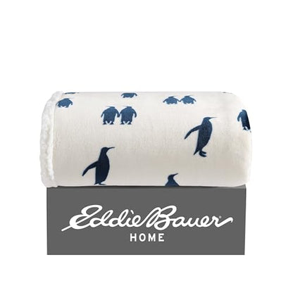 Eddie Bauer - Blanket, Super Soft Reversible Sherpa & Brushed Fleece Bedding, Throw Blankets for Couch, Ideal for Lounging (Emperor Penguin)