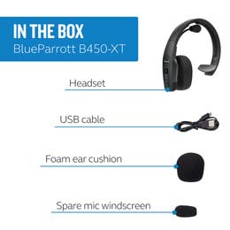 BlueParrott B450-XT Mono Bluetooth Wireless Headphones 96% Noise Canceling Over Head Trucker Headset with Mic, All Day Comfort Padded Headband, 300 ft. Wireless Range, 24 hrs. Talk Time, Black