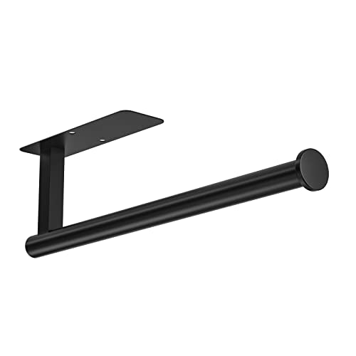 ASTOFLI Paper Towel Holder Under Cabinet No Drilling, Self Adhesive Paper Towel Holder Wall Mount for Kitchen Rack, Under Counter Napin Holder No Drill, 304 Stainless Steel Matte Black