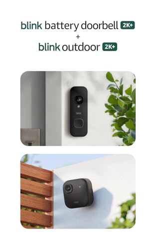 Blink Battery Doorbell 2K+ (newest model) and Outdoor 2K+ (newest model) — Wireless smart security, 2K video, enhanced audio. Sync Module Core included - 5 Cameras + Battery Doorbell 2K+ (Black)