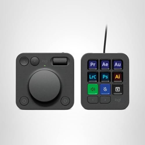 Logitech MX Creative Console, 9 Customizable LCD Keys, Stream Deck Accessories,Connectivity Technology USB-C, Control Dial for Graphic Design, Zoom, Spotify - Graphite, 3-Month Adobe Cloud Membership