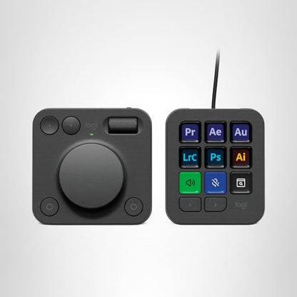 Logitech MX Creative Console, 9 Customizable LCD Keys, Stream Deck Accessories,Connectivity Technology USB-C, Control Dial for Graphic Design, Zoom, Spotify - Graphite, 3-Month Adobe Cloud Membership