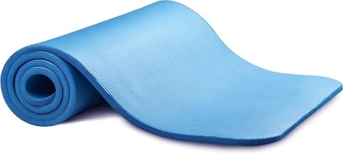 Fitvids 1/2-Inch Extra Thick High Density Anti-Tear Exercise Yoga Mat with Carrying Strap, Blue