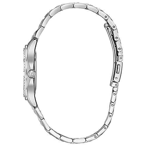 Bulova Ladies' Classic Crystal Stainless Steel 2-Hand Quartz Watch, White Mother-of-Pearl Dial and Blue Accent Markers Style: 96L265