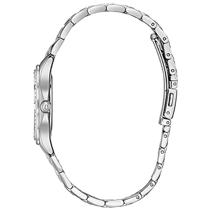 Bulova Ladies' Classic Crystal Stainless Steel 2-Hand Quartz Watch, White Mother-of-Pearl Dial and Blue Accent Markers Style: 96L265