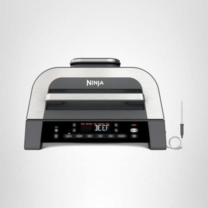 Ninja DG551 Foodi Smart XL 6-in-1 Indoor Grill with Air Fry, Roast, Bake, Broil, & Dehydrate, Foodi Smart Thermometer, 2nd Generation, Black/Silver