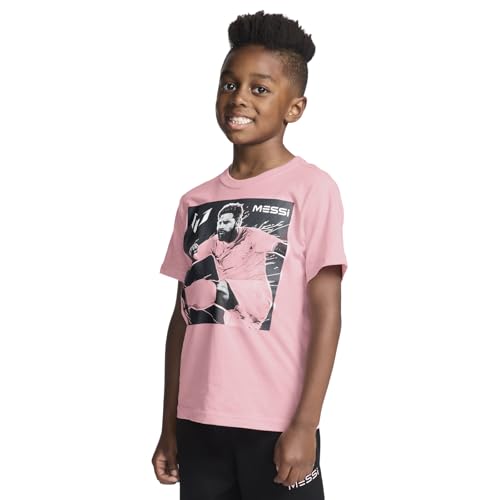 Messi Boys' Lifestyle Short Sleeve T-Shirt, Standard Fit Graphic Tee, Cotton Blend Fabric, Candy Pink