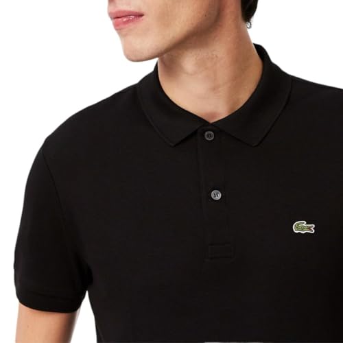 Lacoste Mens Short Sleeve Pima Jersey Interlock Regular Fit Polo, Black, Large
