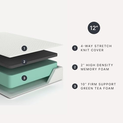 Signature Design by Ashley Chime Memory Foam 12" Queen Mattress with Thick Memory and Support Foam for Pressure Relief, Fiberglass Free, Mattress In A Box