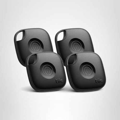 Tile by Life360 Mate - Bluetooth Tracker, Keys Finder and Item Locator for Keys, Bags and More. Phone Finder. Both iOS and Android Compatible. 4-Pack (Black)