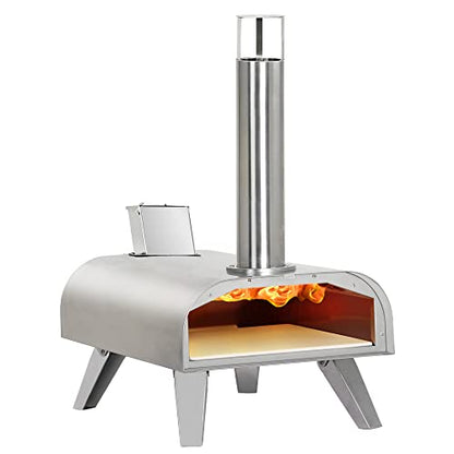 BIG HORN OUTDOORS Pizza Ovens Wood Pellet 12” Pizza Oven Cooking Wood Fired Pizza Maker Portable Stainless Steel Pizza Grill, Silver Portable Party use