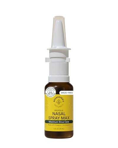 Beekeeper's Naturals Propolis Nasal Rinse Spray Max, Relief for Adults w/Eucalyptus, Oregano & Saline, Clears Nasal Congestion, Moisturizes Sinus Canal, & Decongest Sinus Cavities, 1 fl oz