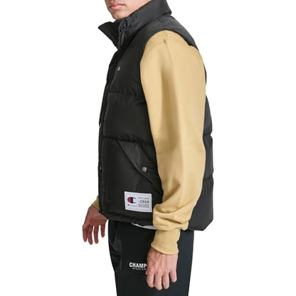 Champion Men's Puffer Vest with Logo, Black