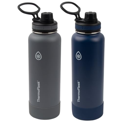 ThermoFlask 40 oz Double Wall Vacuum Insulated Stainless Steel 2-Pack of Water Bottles, Midnight/Stone