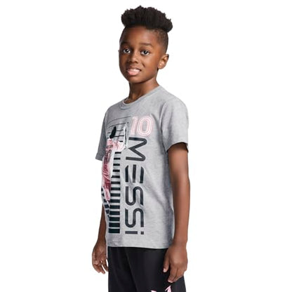 Messi Boys' Lifestyle Short Sleeve T-Shirt, Standard Fit Graphic Tee, Cotton Blend Fabric, Heather Grey