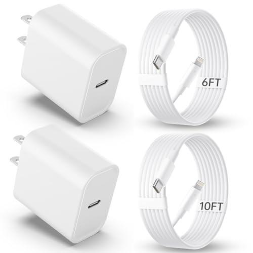 iPhone Charger Fast Charging, 2Pack USB C Charger Block with 6&10FT Cables