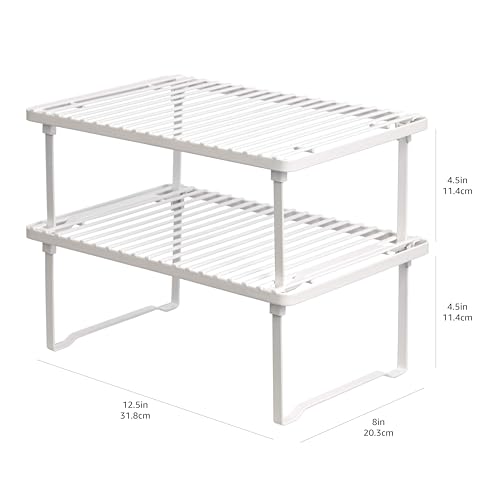 Amazon Basics Stackable Metal Kitchen Storage Shelves for Dishes, 12.5" L x 8" D x 4.5" H, Set of 2, White
