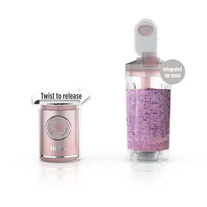 Ninja Blast Max, Portable Blender + Twist & Go, Personal Blender, Ninja Blender, Smoothie, Blend, Ice Crush, 3 Programs, Cordless, 22 oz removable Vessel, Dishwasher Safe, Leakproof, Pink, BC251PK