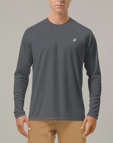 Roadbox Mens UPF 50+ UV Sun Protection Shirts Outdoor Long Sleeve SPF Diving Rash Guard for Fishing Hiking Swimming Dark Gray
