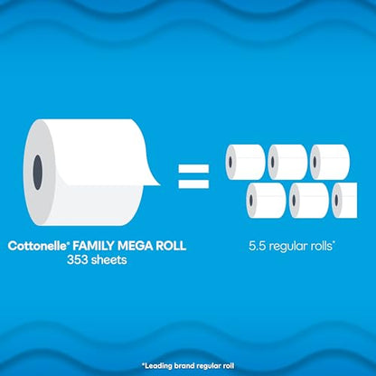 Cottonelle Ultra Clean Toilet Paper with Active CleaningRipples Texture, 24 Family Mega Rolls (24 Family Mega Rolls = 132 Regular Rolls) (4 Packs of 6), 353 Sheets Per Roll, Packaging May Vary