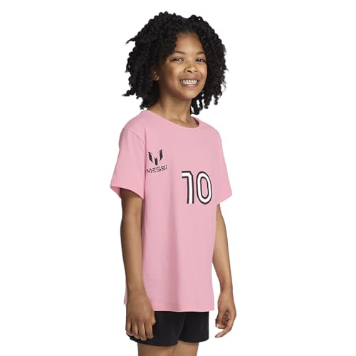 Messi Girls' Lifestyle Short Sleeve T-Shirt, Standard Fit Graphic Tee, Cotton Blend Fabric, Candy Pink