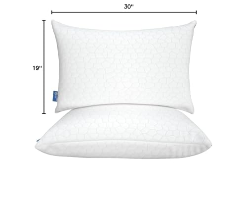 QUTOOL Cooling Pillows for Sleeping 2 Pack, Shredded Memory Foam Bed Pillows Queen Size Set of 2, Cool Pillow for Hot Sleepers Adjustable Firm Pillow for Side, Back and Stomach Sleepers Supportive
