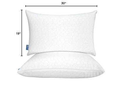 QUTOOL Cooling Pillows for Sleeping 2 Pack, Shredded Memory Foam Bed Pillows Queen Size Set of 2, Cool Pillow for Hot Sleepers Adjustable Firm Pillow for Side, Back and Stomach Sleepers Supportive