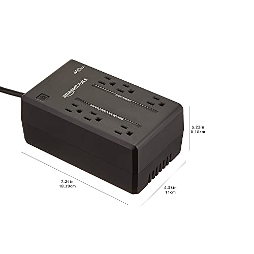 Amazon Basics UPS Battery Backup & Surge Protector, 400VA/255W, 6 Outlets, Uninterruptible Power Supply, Small Compact Size, Black