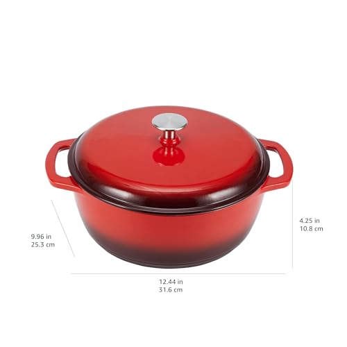 Amazon Basics Cast Iron Dutch Oven Pot with Lid, Enameled, Round, Dual Handles, Heavy-Duty, Small, 4.3-Quart, Red
