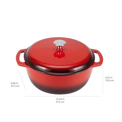 Amazon Basics Cast Iron Dutch Oven Pot with Lid, Enameled, Round, Dual Handles, Heavy-Duty, Small, 4.3-Quart, Red