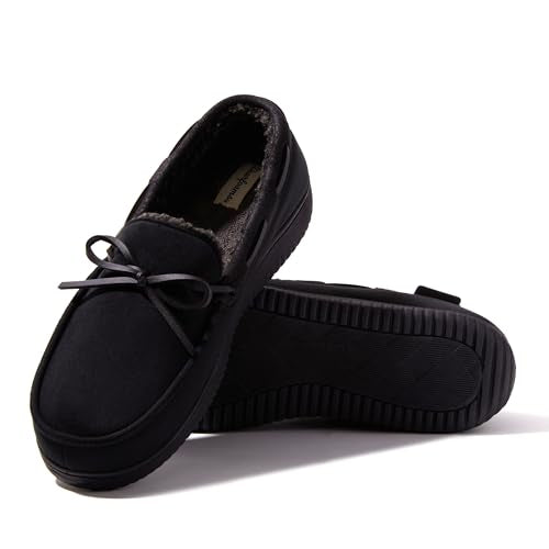Dearfoams Men's Indoor Outdoor Breathable Pierce Moccasin Slipper, Black, 11-12