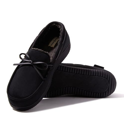 Dearfoams Men's Indoor Outdoor Breathable Pierce Moccasin Slipper, Black, 11-12