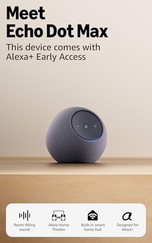 Amazon Echo Dot Max (newest model), Alexa speaker with room-filling sound and nearly 3x bass, Great for living rooms and medium-sized spaces, Includes Alexa+ Early Access, Graphite
