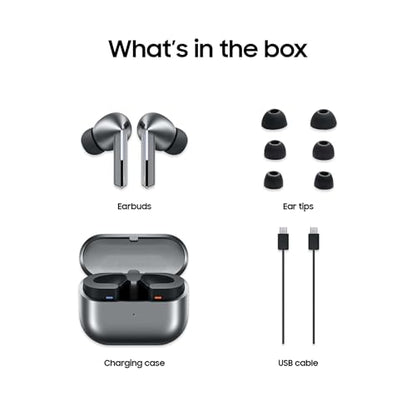 SAMSUNG Galaxy Buds 3 Pro AI True Wireless Bluetooth Earbuds + $20 Amazon Gift Card, Noise Cancelling, Sound Optimization, Redesigned Comfort Fit, Silver [US Version, Amazon Exclusive 2Yr Warranty]