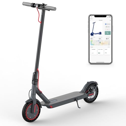 Electric Scooter - 8.5" Solid Tires, 350W Motor, Up to 19 MPH and 21 Miles Long-Range Portable Foldable Commuting Scooter for Adults with Double Braking System and App