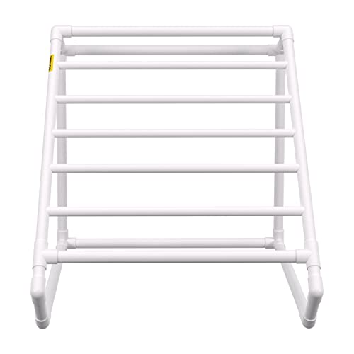 VEVOR Pool Towel Rack, 8 Bar, White, Freestanding Outdoor PVC Triangular Poolside Storage Organizer, Include 8 Towel Clips, Mesh Bag, Hook, Also Stores Floats and Paddles, for Beach, Swimming Pool