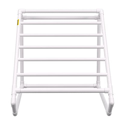 VEVOR Pool Towel Rack, 8 Bar, White, Freestanding Outdoor PVC Triangular Poolside Storage Organizer, Include 8 Towel Clips, Mesh Bag, Hook, Also Stores Floats and Paddles, for Beach, Swimming Pool