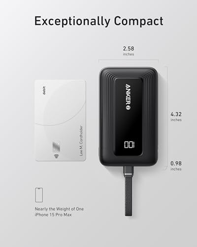 Anker Zolo Power Bank, 10,000mAh 30W Portable Charger with Built-in USB-C Cable for Travel, Fast Charging Battery Pack for iPhone 15 Series, MacBook, Galaxy, iPad, and More