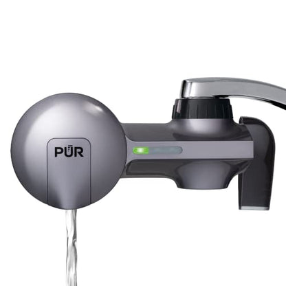 PUR PLUS Faucet Mount Water Filtration System, 3-in-1 Powerful, Natural Mineral Filtration with Lead Reduction, Horizontal, Metallic Grey, PFM350V