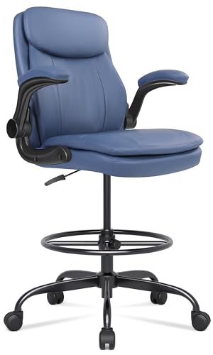 Misolant Leather Drafting Chair, Tall Office Chair for Standing Desk, High Executive Office Chair with Adjustable Height and Flip-up Armrest for Counter Height Desk