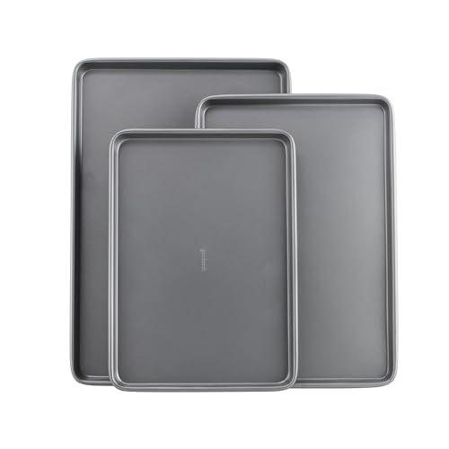 GoodCook Everyday Nonstick Baking Sheet Set, 3 Pack Includes Small (13x9) Medium (15x10) and Large (17x11) Pans Carbon Steel Construction Cookie Sheets Bakeware Set, Gray