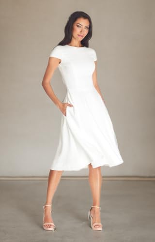 Dress the Population Women's Livia Midi High Dress, Ivory, Medium
