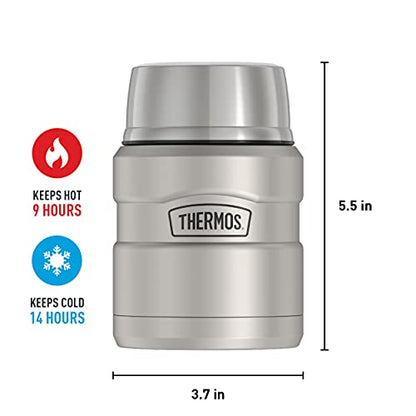 THERMOS Stainless King Vacuum-Insulated Food Jar with Spoon, 16 Ounce, Matte Stainless Steel