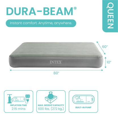 Intex 10" Queen Standard Dura-Beam Airbed Mattress with Built in Pump