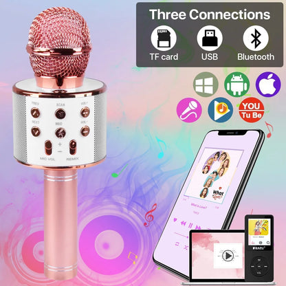 SUPTREE Wireless Bluetooth Karaoke Microphone for Kids Adult Singing, Portable Handheld Karaoke Machine Speaker with Record Function (Black)