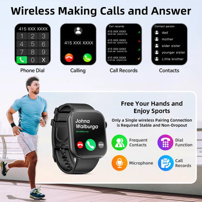 Mingdaln 2024 New 1.85-inch Men Women's Smartwatch with Answer Make Calls 100 Sports Modes Message Reminder, IP67 Waterproof Fitness Tracker for Android IPhone Devices（Perfect for Holiday Gifts）